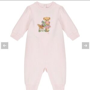Baby Girls Pink Polo Bear Romper, Bear and Deer Kids One Piece